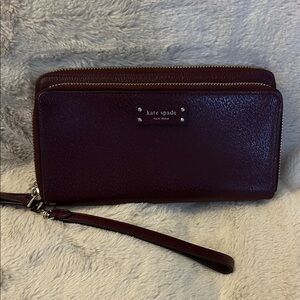 Kate Spade Deep Red Leather Double Zip Wristlet
